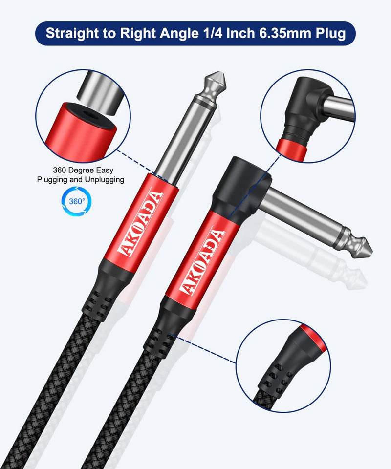AkoaDa 1/4 Guitar Cable 20ft 2 Pack, Instrument Cable TS Cable Right Angle Electric Guitar Cord Compatible with Guitar, Bass, Drums,Guitar, Bass, Amplifiers, Pro Audio, Electric Mandolin