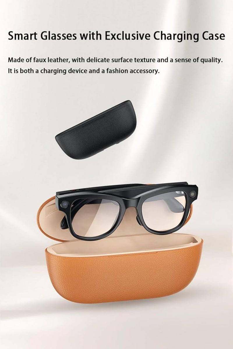 M02 Ultra Smart Glasses with 8MP Camera, Reverse Charging Case, AI Object Recognition & Translation, Hands-Free 4K Video Recording, Noise-Cancelling Bluetooth Audio (Black)