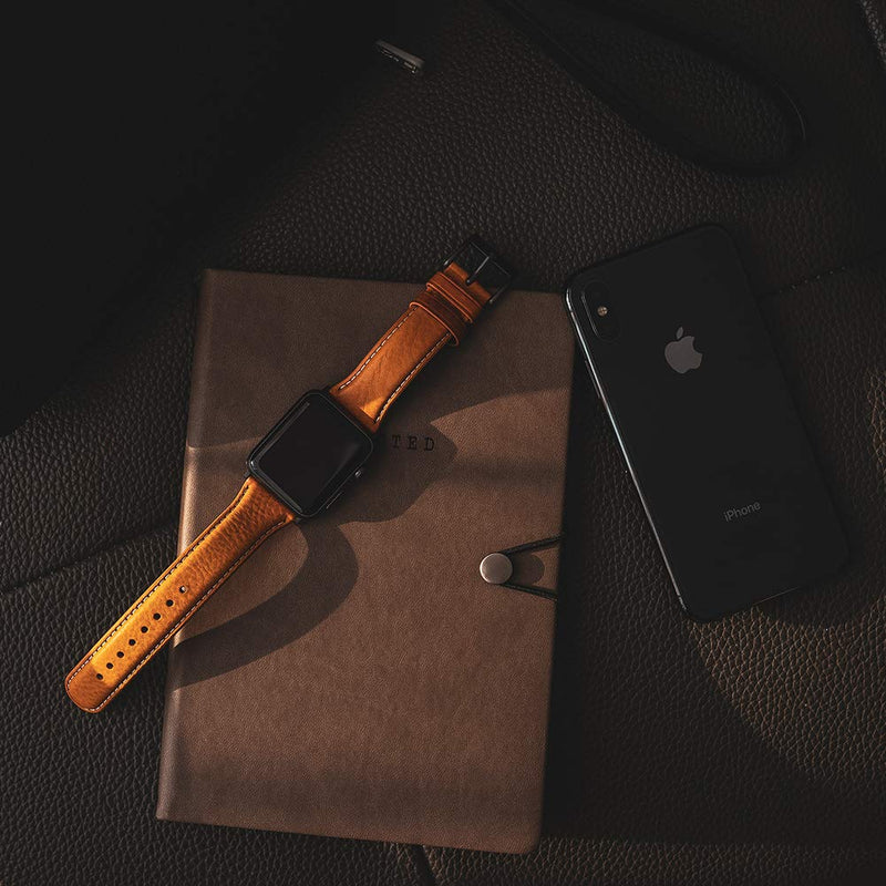SLG Italian Minerva Box Leather Apple Watch Band 49mm 46mm 45mm 44mm 42mm, Vegetable-Tanned Strap for Apple Watch Ultra 3/2/1, Series 11–1, SE 3/2/1 – [Tan] Tan 49mm/46mm/45mm/44 mm/42mm(Series 3 2 1)