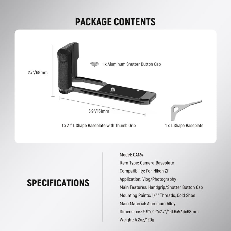 [AUSTRALIA] - NEEWER Zf Handgrip L Shaped Grip Compatible with Nikon Z f Camera, Retro Mounting Baseplate L Bracket with Handle, Thumb Grip & Aluminum Shutter Button, Compatible with Arca Type Tripod Head, CA134 CA134 with Aluminum Shutter Button 