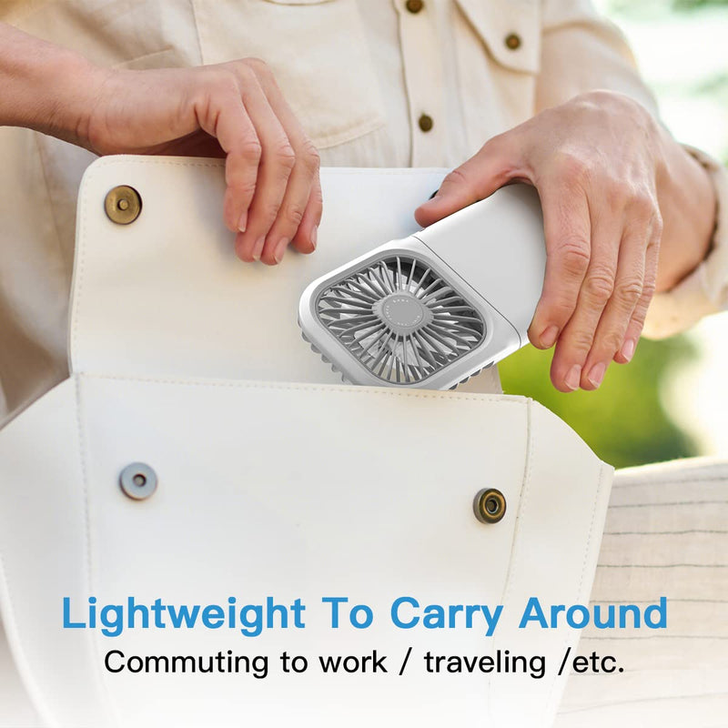 AICase Handheld Portable Mini Fan Small Battery Operated Fan 6 in 1 Personal Fan 3000 mAh USB Rechargeable,3 Speed Adjustable,Neck lanyard for Office Outdoor Travel Neck lanyard white
