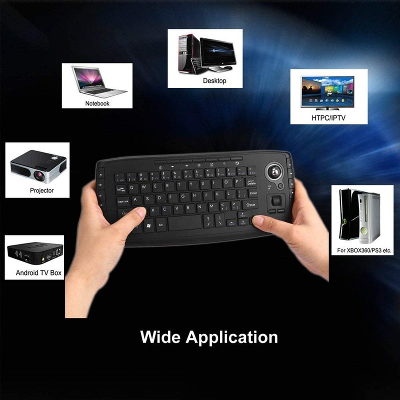 Docooler 2.4GHz Wireless Keyboard w/Trackball Mouse Scroll Wheel Remote Control Plug and Play w/USB Receiver for Android TV Box Smart TV PC Notebook (Black)