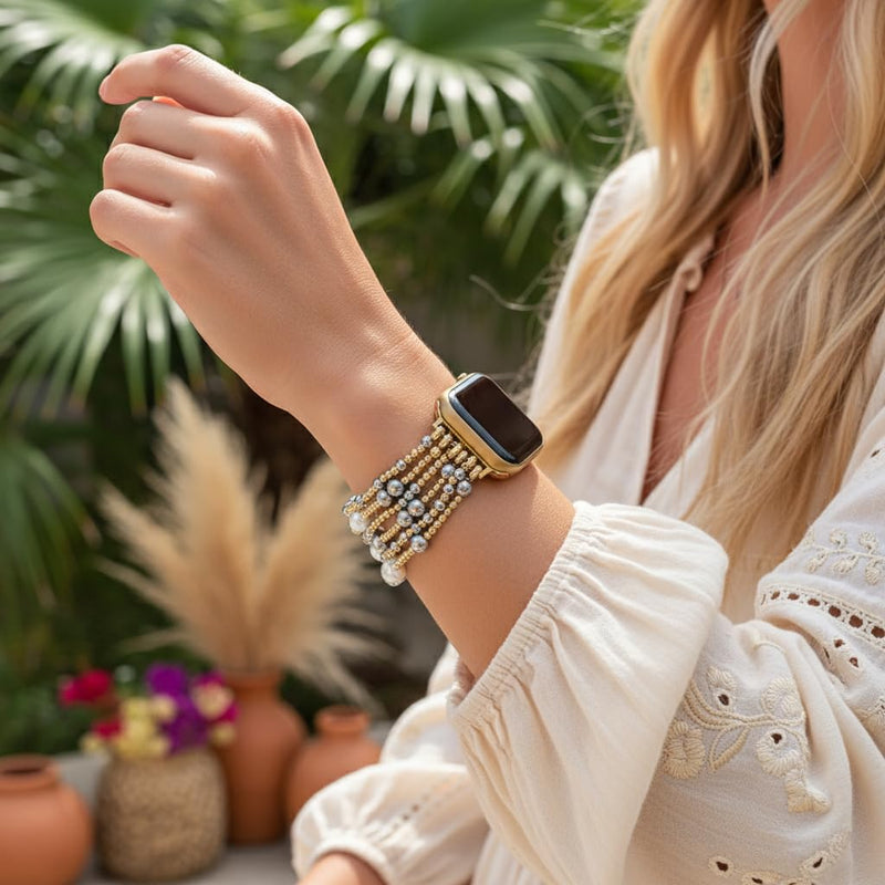 Cape Diablo Handmade Gemstone Watch Band for Women Compatible with Apple Watch 38mm 40mm 41mm 42mm 44mm 45mm, Boho Stretchable Strap Fits for iWatch Series 11/10/9/8/7/6/5/4/3/2/1 SE 3/2/1 Eternal Glow Small - Fits 5.75-6.25 inch wrists