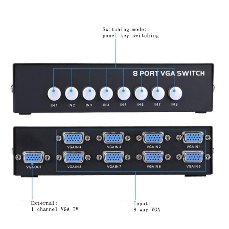 [AUSTRALIA] - 8 Port VGA Video switcher 8 in 1 Out 4 in 1 Out bi Directional Inter Convertible Video Sharer Computer Host External VGA TV Monitor Projector selector Switch Box 1 Host at a time 