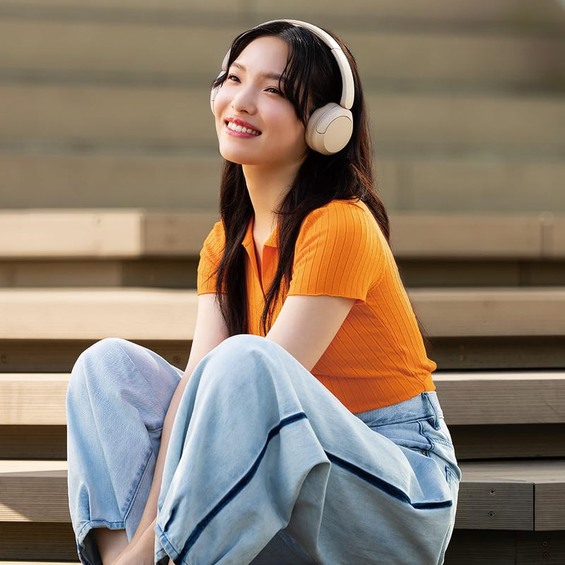 Sony WH-CH520 Best Wireless Bluetooth On-Ear Headphones with Microphone for Calls and Voice Control, Up to 50 Hours Battery Life with Quick Charge Function, Includes USB-C Charging Cable - Beige