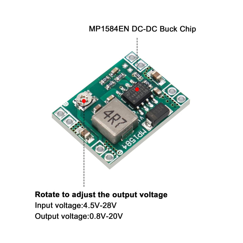Pack of 10 Mini Step Down Converter Module, QIQIAZI DC-DC Buck Converter MP1584EN 4.5-28V to 0.8-20V DC-DC Converter Module, 24V to 12V 9V 5V 3V Step Down Adjustable Converter