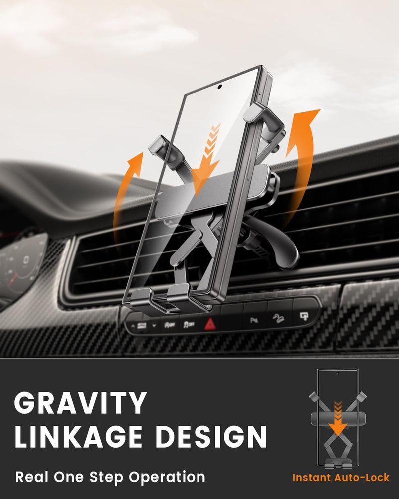 Delobon Car Phone Holder Mount [Designed for Fold Phones] Gravity Locking | for Samsung Galaxy Z Fold 8 Ultra 7 6 5 4 3 2 Pixel 9 10 Pro Fold iPhone 16 15 14 Matte Black