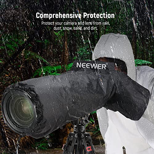 NEEWER Camera Rain Cover, Large Size Durable Nylon Raincoat Compatible with Canon Sony Nikon DSLR Mirrorless Vlog Camera & Lenses 300/400/500/600/800mm, with Sleeves/Drawstrings/Viewing Window, PB004 for Camera (Large)