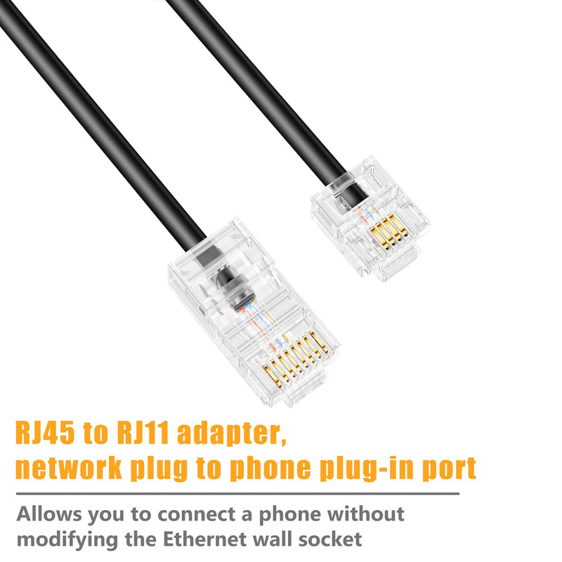 Uvital Phone Jack to Ethernet Adapter, RJ11 to RJ45 Adapter, RJ45 Female to RJ11 Male for Landline Telephone, with RJ45 to RJ11 Cable (Black,2 Pack) 2 pcs RJ45 Coupler+2 pcs RJ45 to RJ11 Cable-Black
