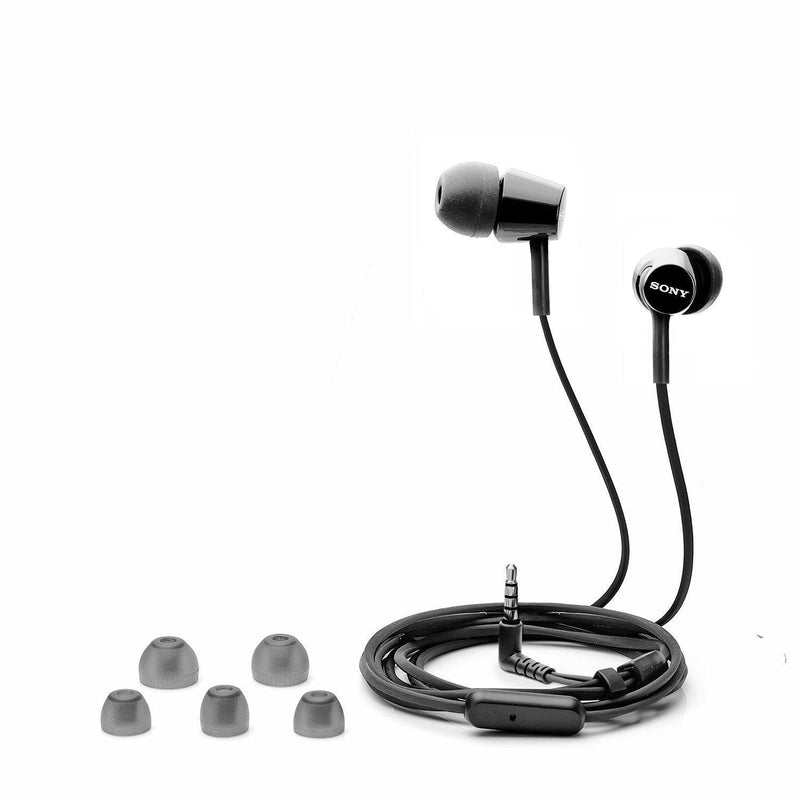 Sony MDREX155AP in-Ear Earbud Headphones/Headset with mic for Phone Call,Black (MDR-EX155AP/B),(Pack of 2) Black 2 Count