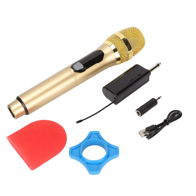 Handheld Microphone, Plug and Play Karaoke Wireless Microphone 50m Receiving 600Hz to 800KHz Multipurpose for Home (Gold)