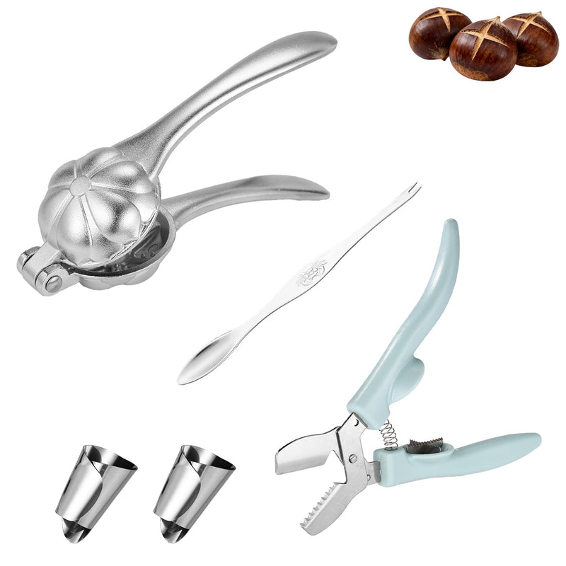 [AUSTRALIA] - Chestnut Cutter Tool Set, Chestnut Peeler with Walnut Cracker Opener Clip Nut Pick Tool Stainless Steel Finger Guards for Safe & Easy Pecans Almonds Processing Set two 