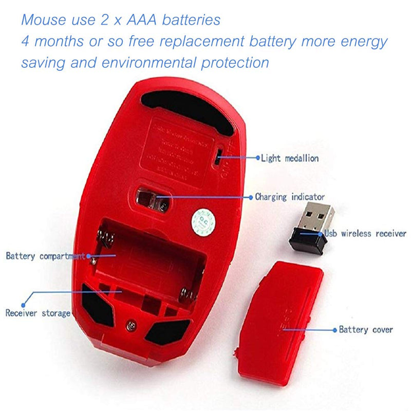 Cool Wireless Mouse 2.4 G Portable Game Optical Mice with USB Receiver for Notebook PC Laptop Computer MacBook + 8G USB Flash Drive Gold
