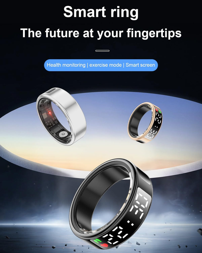 Smart Ring Fitness Sleep Health Tracker Rings for Men Women, LED Display Smart Ring Health Tracker Heart Rate, Blood Oxygen, Sleep & Step Monitor, No Subscription, IP68 Waterproof (Gold #10) Gold
