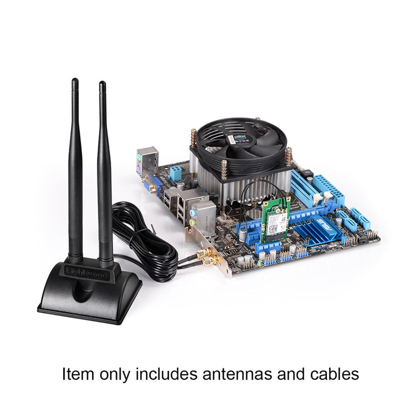 Eightwood 2.4GHz 5GHz Dual Band WiFi Antenna Kit for M.2 NGFF WiFi Card | Magnetic Base RP-SMA Male Antenna with 9.8in RP-SMA Female to M.2 WiFi Card Coax Cable