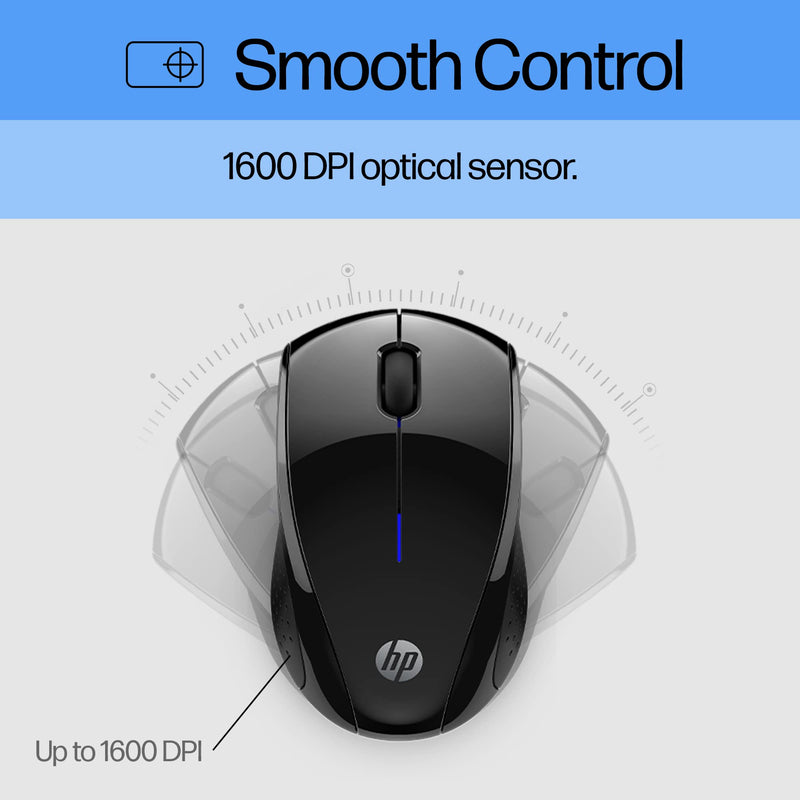 HP Wireless Mouse - Black, 15-Month Battery, 1600 DPI Sensor, Side Grips - For PC/Laptop, Mac, Chromebook New Version