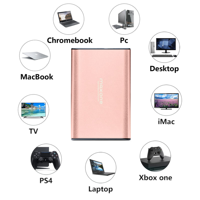 Maxone 500GB Ultra Slim Portable External Hard Drive HDD USB 3.0 for PC, Mac, Laptop, PS4, Xbox one - Rose Pink