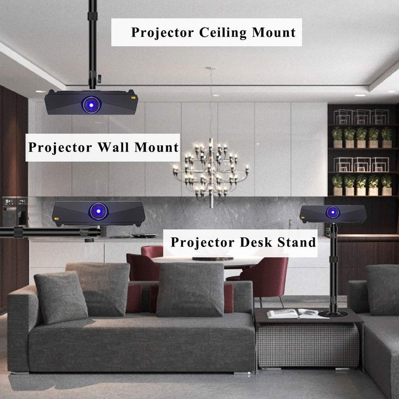 Upgraded Longer Projector Mount, Universal Extending Projector Ceiling Mount with Height Extendable Length 15-22 in / 37-56 cm Adjustable 360°Angle Rotatable Drop Ceiling Projector Mount Black Medium