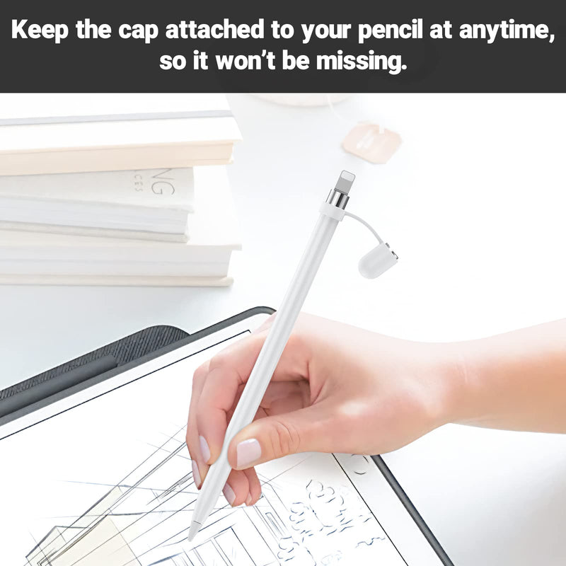 Apple Pencil Cap 1st Generation Magnetic iPencil Replacement for Apple Pen Top Stylus Cover AntiFall Silicone Holder for iPad Pro 10.5" 12.9" 9.7" for iPad 10 9 8 7 6 Air 3 Mini 5th White