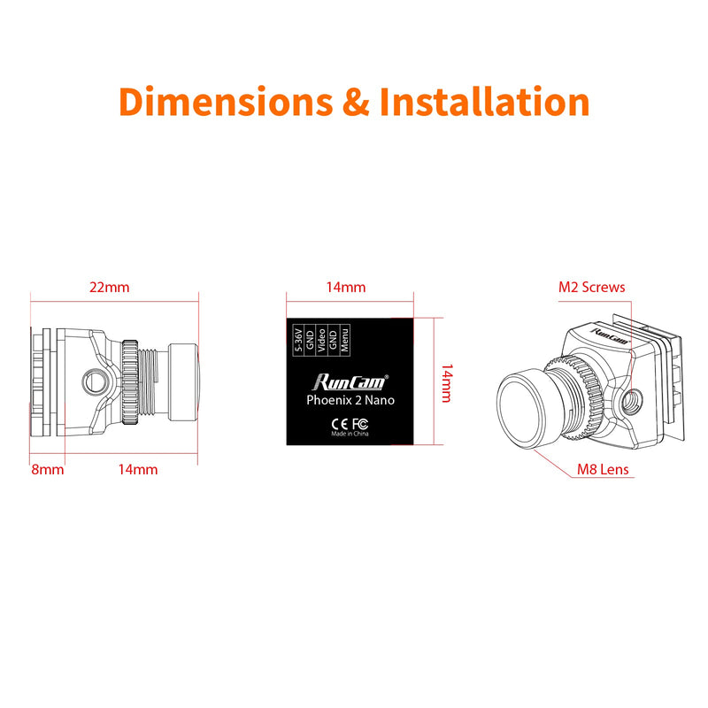 RunCam Phoenix 2 Nano FPV Camera 1000TVL 1/2" COMS Sensor 2.1mm (M8) FOV 155° 4:3/16:9 PAL/NTSC Switchable for FPV Drone
