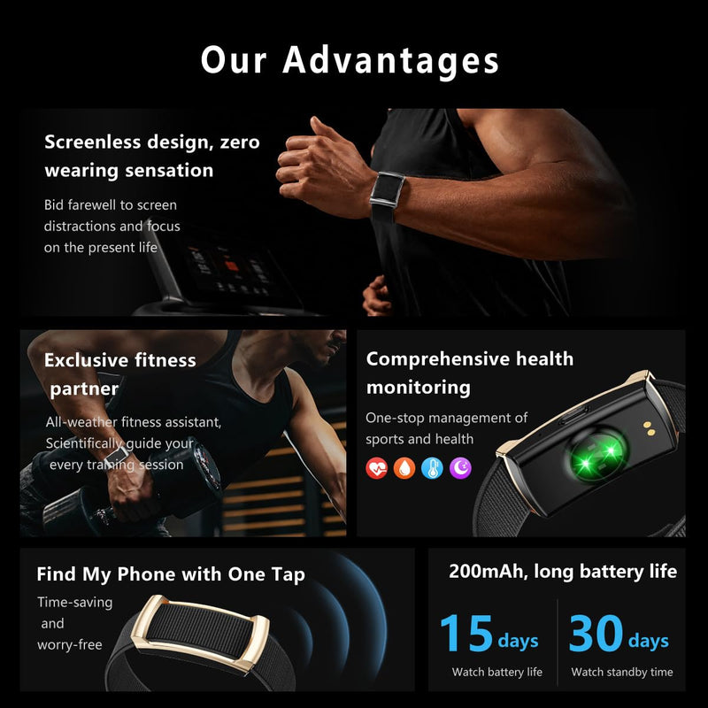 Smart Bracelet for Women Men, Screenless Activity Fitness Trackers, 24H Sleep Tracker, Group Share Smart Band with Free APP, 2 Strap.,