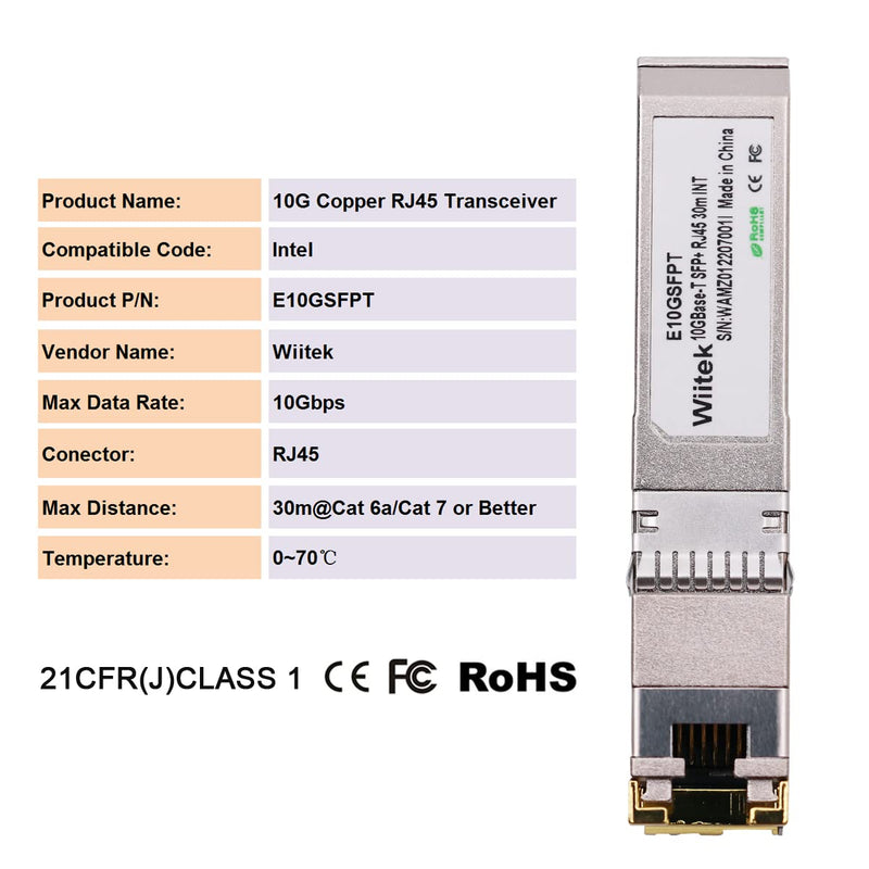 10G SFP+ to RJ45 Copper Modules, 1.25G/2.5G/5G/10GBase-T Ethernet Copper to SFP+ Transceiver Compatible for Intel E10GSFPT(Cat 6a/7 or Better, 30-Meter)