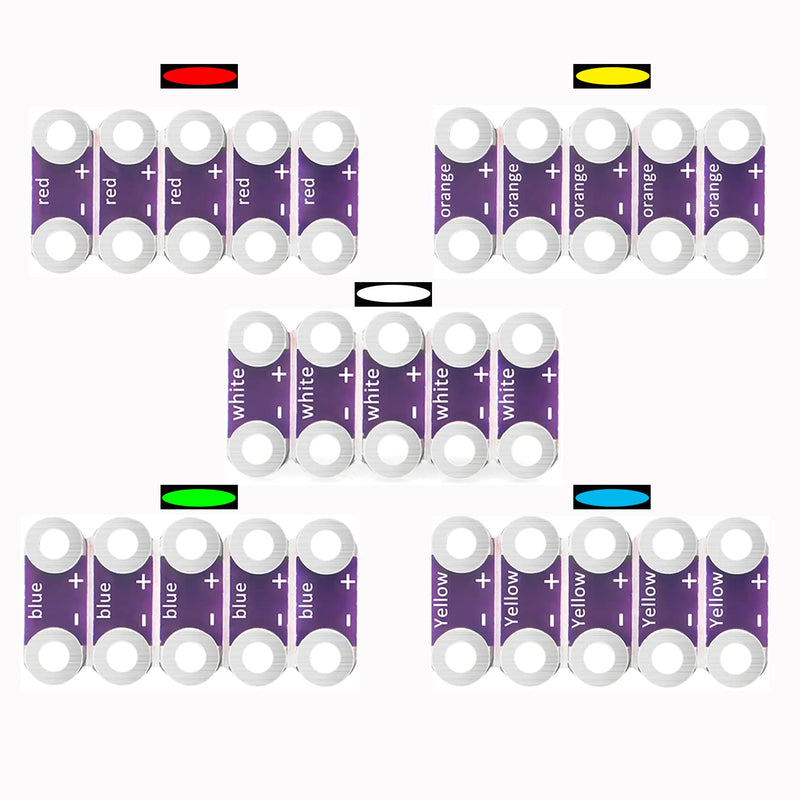 KOOKYE 25x LEDs Red/Yellow/White/Blue/Green for Arduino and Raspberry Pi Microcontroller (5x LEDs in Five Colours)