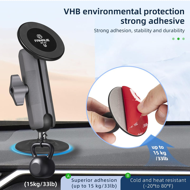 FANAUE SC-03T9 Car Mount Compatible with RAM Mount B Size Ball Head, Magnetic Phone Holder for Dashboard, Windshield & Other Car Accessories - 4.7 to 7.5 inch Smartphones