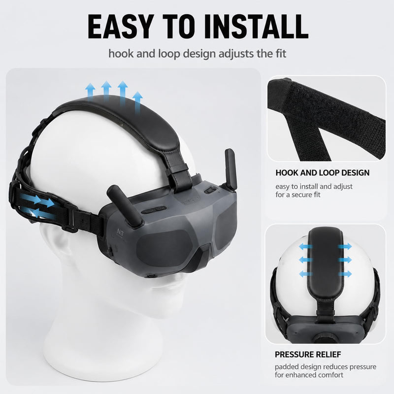 Headband Fit for DJI Goggles N3,Easy to Wear,Comfortable Pu Leathe Head Brace Belt Decompression,Decompression Headwear