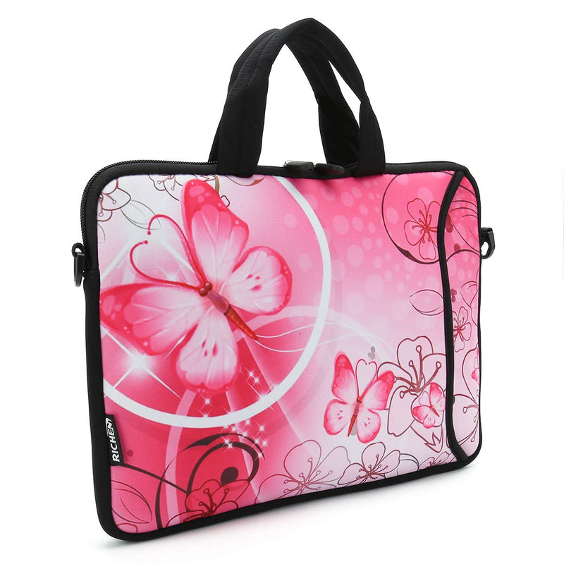 RICHEN 9.7 10 10.1 10.2 inches Messenger Bag Carrying Case Sleeve with Handle Accessory Pocket Fits 7 to 10-Inch Laptops/Notebook/ebooks/Kids tablet/Pad (7-10.2 inch, Pink Butterfly) 7-10.2 inch