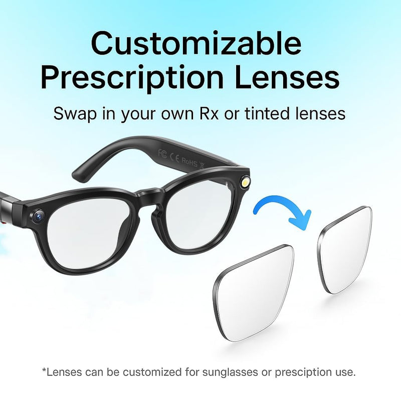 Smart Glasses with Camera, 4K UHD Video Recording & HD Photo Capture, AI Smart Glasses with Real-Time Translation, Open-Ear Bluetooth Audio, Voice Assistant, Photochromic Lenses for Travel and Outdoor