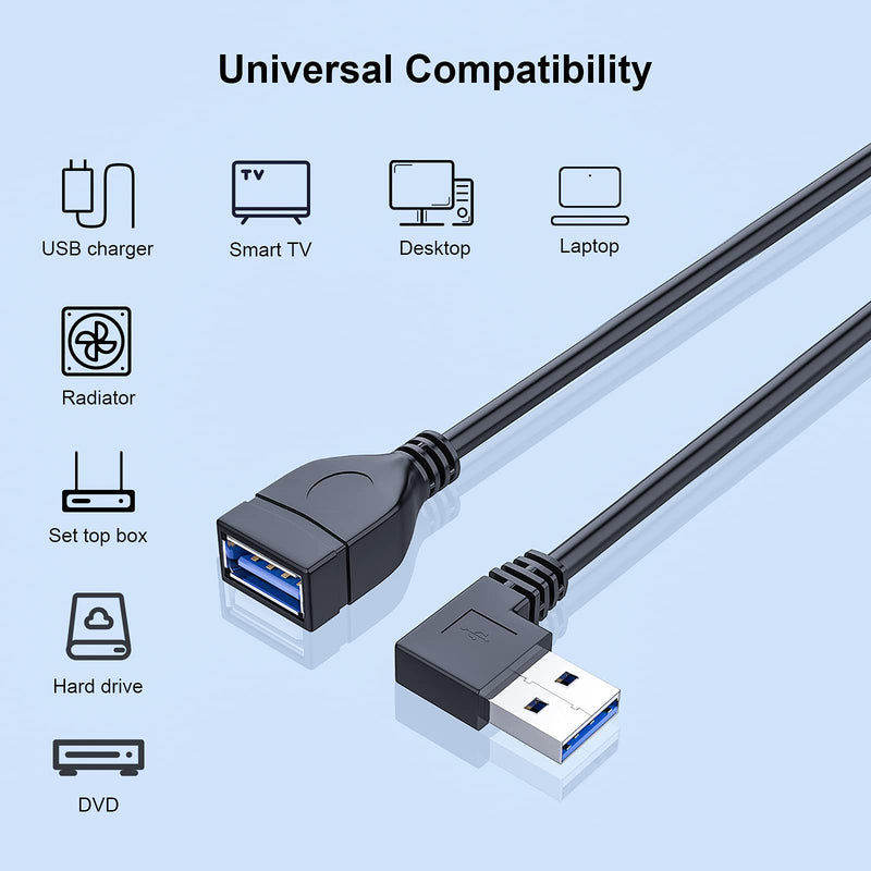 SuperSpeed USB 3.0 Male to Female Extension Data Cable Right Angle 2PCS by Oxsubor(20CM,8IN)（Notice:pls Check The Right Angle in Picture