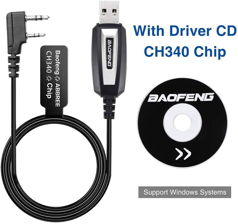 BAOFENG USB Programming Cable CH340 Chip for UV-5R BF-F8HP 5RM UV-21R GMRS UV-5G Plus GM-15PRO GM-5RH GM21 K5PLUS AR-152 UV-17R TIDRADIO TD-H3 8 Quansheng UV-K5 8 Ham Radio Black-CH340