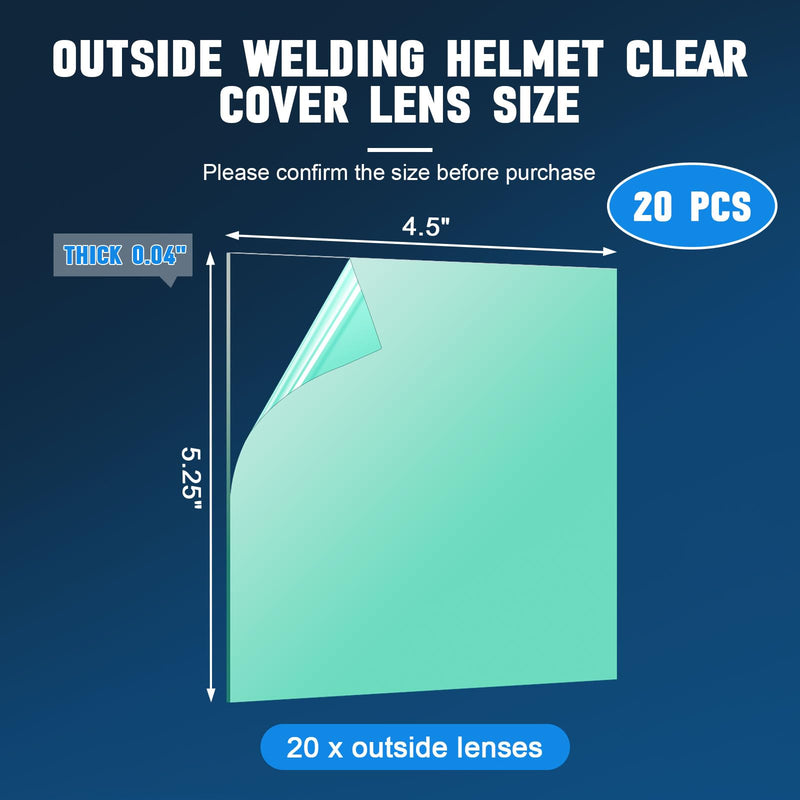 [AUSTRALIA] - Outside Welding Helmet Clear Cover Lens 3350 Series Fits for Lincoln Electric Viking KP2898-1, Helmet Hood Lenses Replacement 4.5" x 5.25" x .04", 20 PCS 