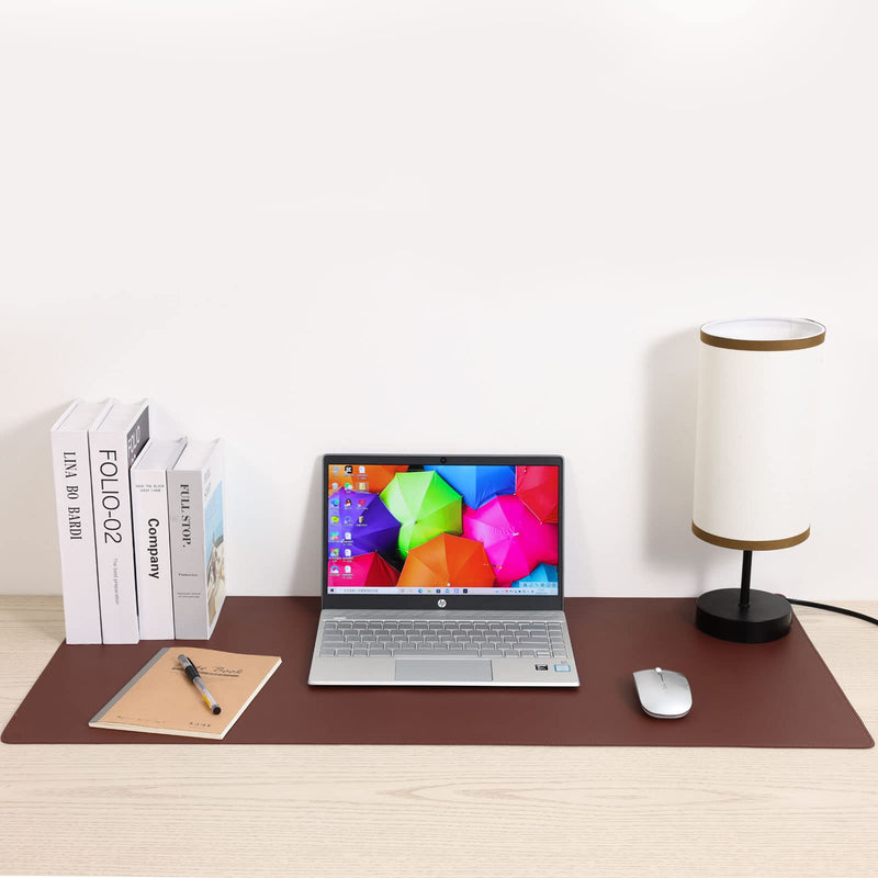 Wolaile Desk Blotter Pad,36x17 inch PU Leather Computer Mouse Mat,Non-Slip Waterproof Writing Desktop Protector for Office Home,Large,Brown 36"x17" Brown