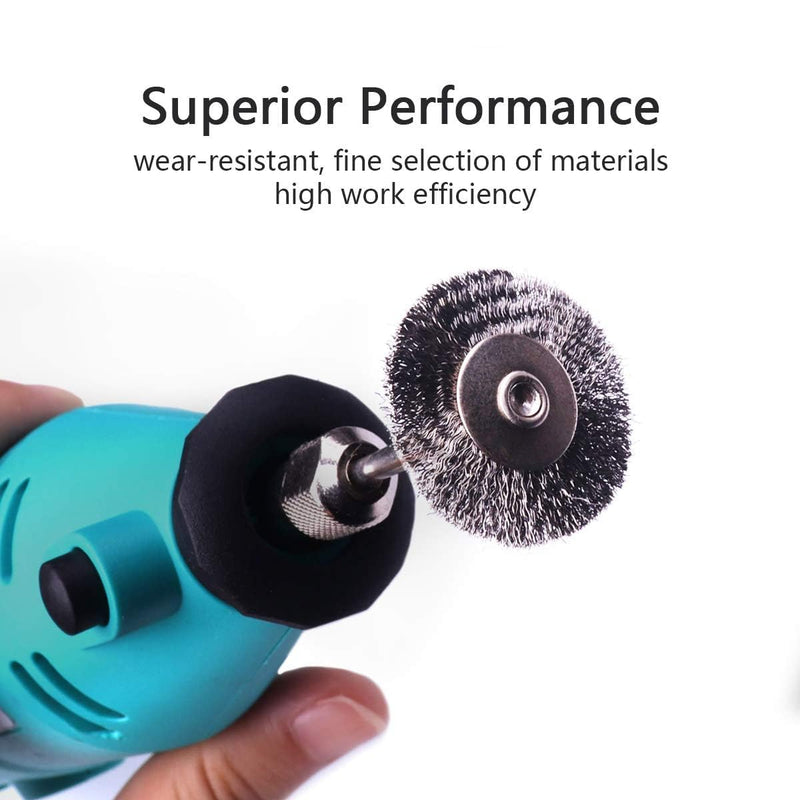 ATOPLEE Wire Wheel Brush Set,50pcs 1 inch/25mm Mini Wire Wheel with 3mm Round Shank,Alloy Steel Crimped Wire Brush Wheel for Cleaning Rust,Paint, Stripping and Abrasive,for Drill Attachment 50