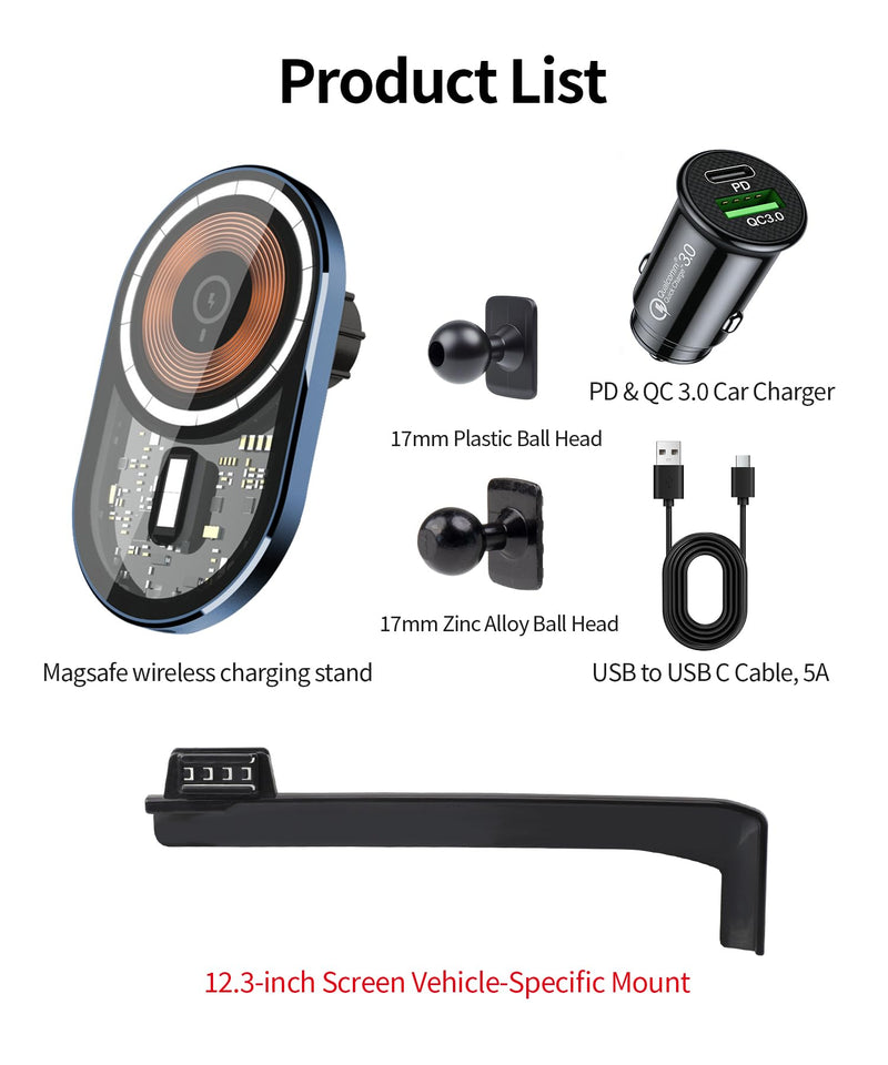 15W Wireless Charging Car Phone Holder for Kia EV6 2025 2026, 12.3" Screen | Magsafe Accessories Fast Charging Magnetic Cell Phone Holder Clip Compatible with iPhone Android, 3D Fit Vehicle Phone Stand 12.3-inch for 2025 2026 EV6