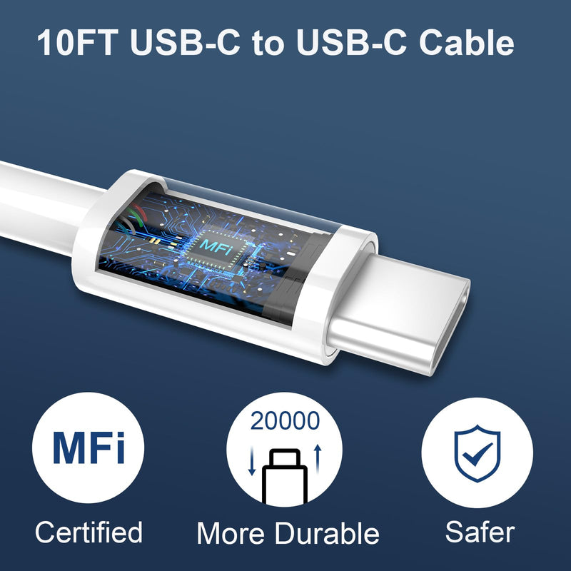 Auorld iPhone 15 Charger Fast Charging[MFi Certified],20W Dual Port USB C Fast Charger Block 10FT Long USB C to C Charging Cable Cord iPhone 15 Pro Max/15 Pro/15/15 Plus,iPad Pro 12.9''/11'',iPad Air white 10 FT