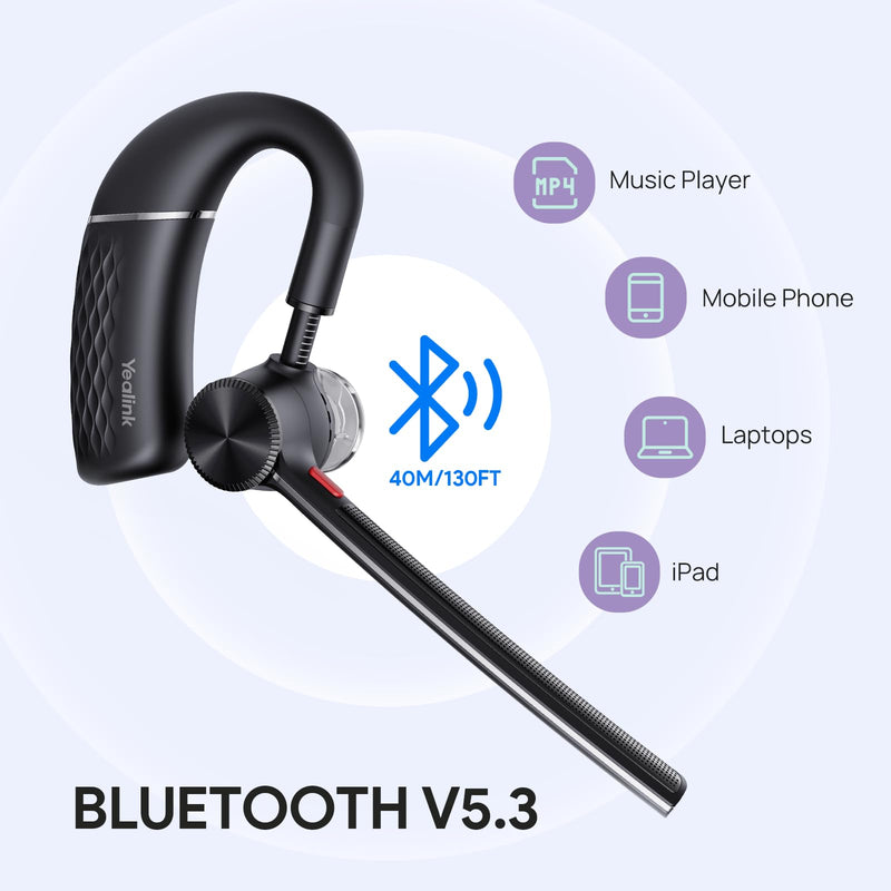 Yealink Single Ear Bluetooth Headsets BH71 Lite Wireless Earpiece Teams PC | Yealink Headset Bluetooth Earpiece with Mic for Work，Teams Zoom Certified Single Ear Headset Connect Cell Phone,Mute Function Black BH71 Lite（Without Dongle&Case）