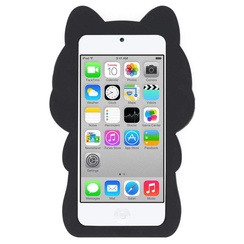 Cute iPod Touch 7 Case, iPod Touch 6 Case, iPod Touch 5 Case, Funny Kawaii 3D Cartoon Big Eye Black Cat Kitty Animals Soft Silicone Shockproof Cases Cover for Kids Child Girls Women Pocket Cat