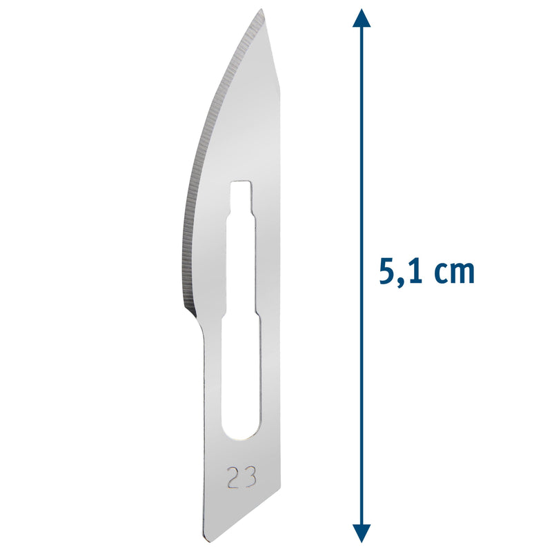 Set of 10 Sterile Scalpel Blades Figure 23 Made of Carbon Steel - Replacement Blades + 1 x Shehadeh - Scalpel Holder - Stainless Steel