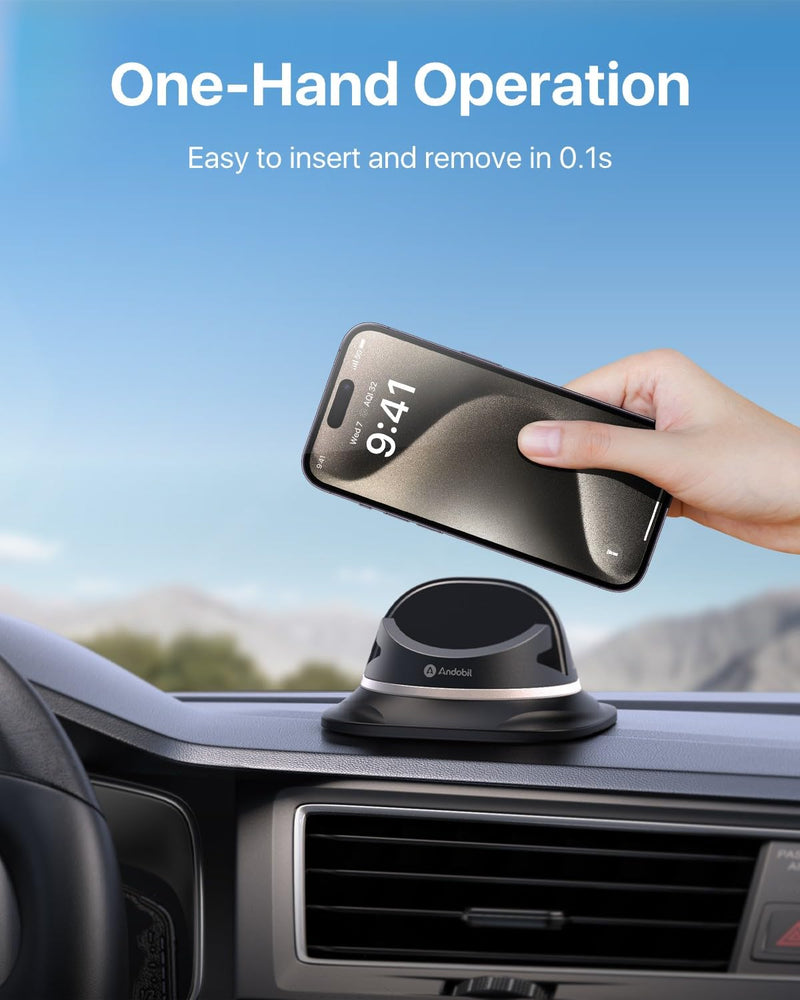 andobil 2026 Upgraded Car Phone Holder Mount, Ultra Stable & Silicone Phone Holders for Your Car 360° Rotatable Dashboard Cell Phone Holder Mount for iPhone 17 Pro Max/16/15/14/13/12/ Samsung Black