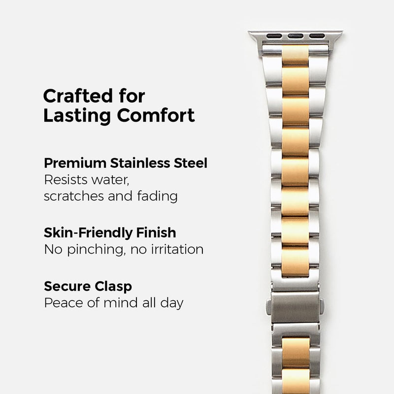 My Pretty Strap Silver Apple Watch Band & Glossy XOXO Protective Case Bundle – Elegant Stainless Steel Strap & Luxury Metal Cover for Apple Watch Series 1-11, SE & Ultra (40MM) Queen Vogue