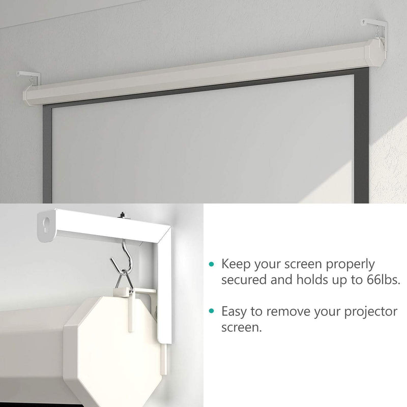Universal Projector Screen L-Bracket Wall Hanging Mount 6 inch Adjustable Extension with Hook Manual, Spectrum and Perfect Screen Placement up to 66 lbs, 30 kg (PSM001), White