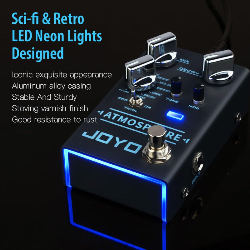 JOYO Reverb Pedal 9 Digital Reverb Types with Modulation and Trail Function for Electric Guitar Effect (Atmosphere R-14) Reverb,Modulation Blue Gray