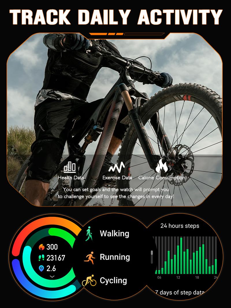 Loluka Military Smart Watches for Men Tactical Smartwatch Make Answer Calls Heart Rate Monitor Fitness Tracker for Exercise Data 100+ Sport Modes Compatible with Android iOS black
