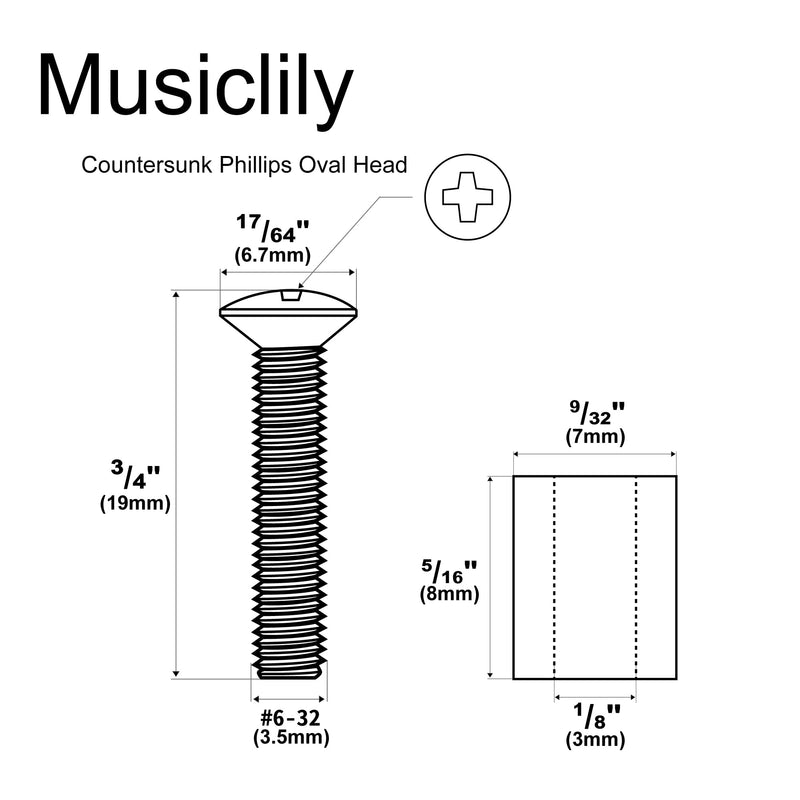 Musiclily Ultra UNC#6-32X3/4 Inch Stainless Steel Single Coil Pickup Mounting Screws and Rubber Tubing Set for USA/Mexico Fender Strat Style Electric Guitar, Nickel (Set of 6)