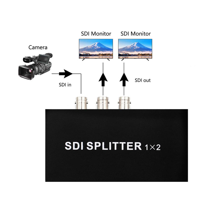 SDI Splitter 1x2 Multimedia Split SDI Extender 1 to 2 Ports Adapter Support 1080P TV Video for Projector Monitor Camera