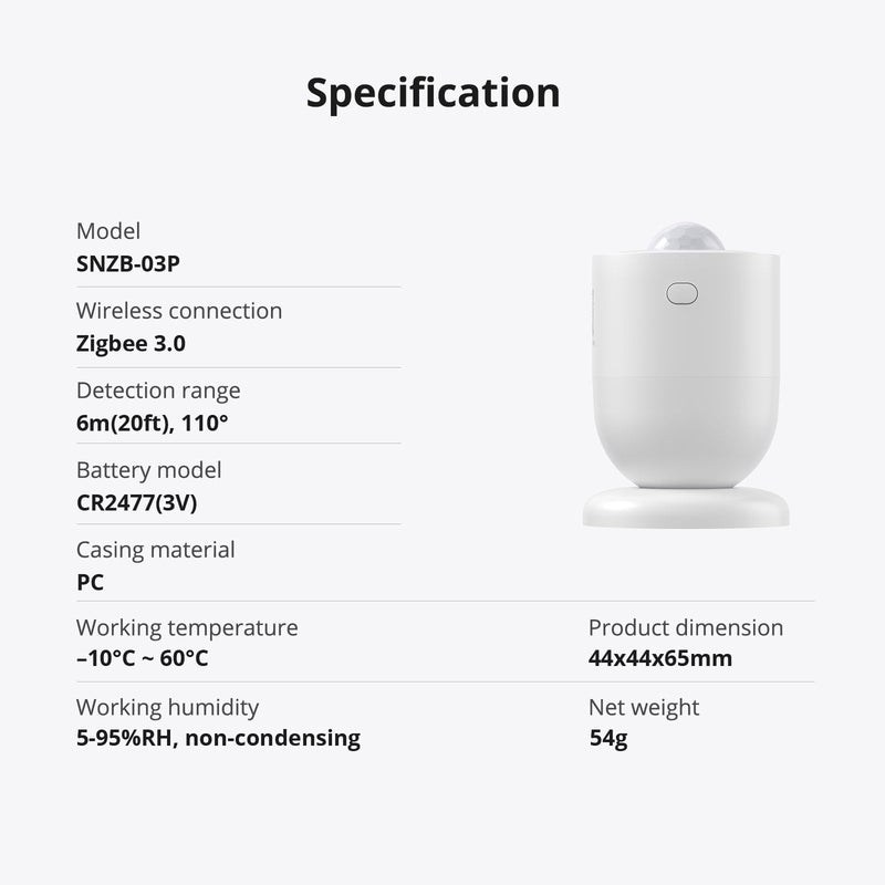 [AUSTRALIA] - SONOFF SNZB-03P Zigbee Motion Sensor, 3-Year Battery Life, for Alert System and Automations Wireless Motion Detector, SONOFF Zigbee Bridge Required, Batteries Included(2 Pack) 