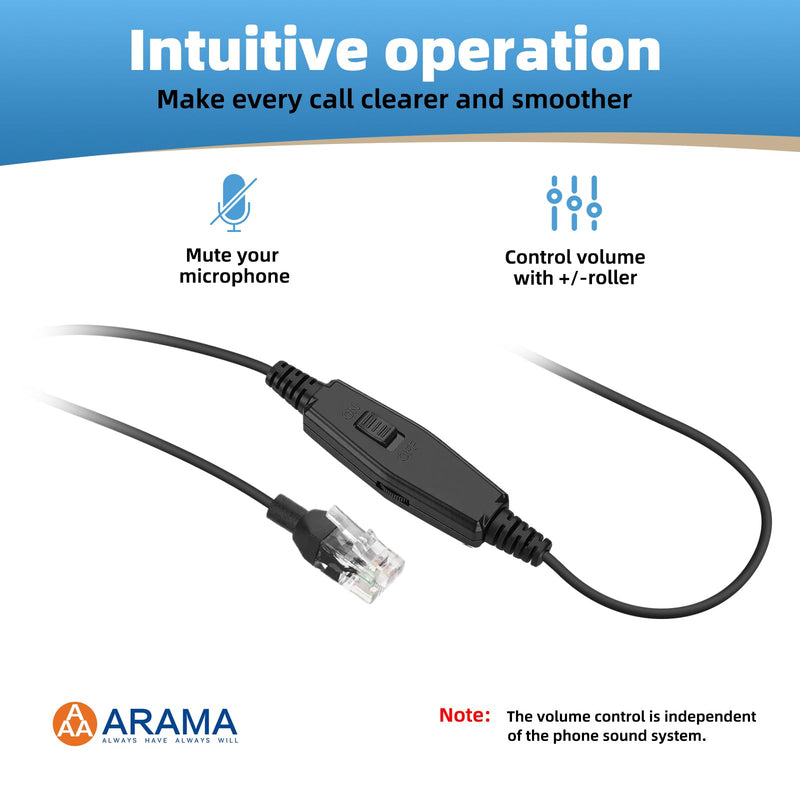 Arama Phone Headsets for Office Phones RJ600C1 RJ9 Wired Headset with Noise Canceling Mic Phones Desk Landline Headset with Microphone Compatible with Cisco Office Phone Mono-A600C